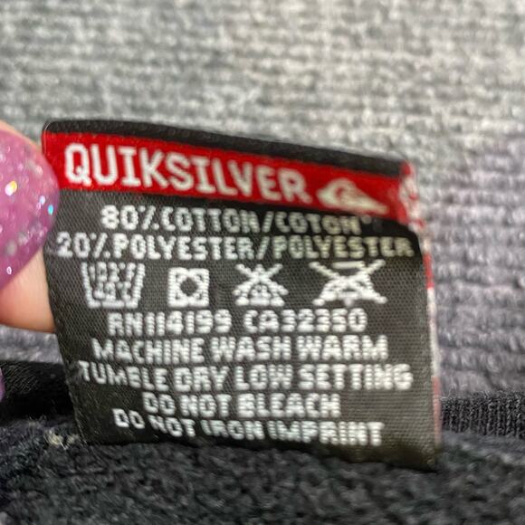 Quicksilver Hoodie Men’s Large Logo Graffiti Ribbed Casual Skater Black Grey - Picture 8 of 13